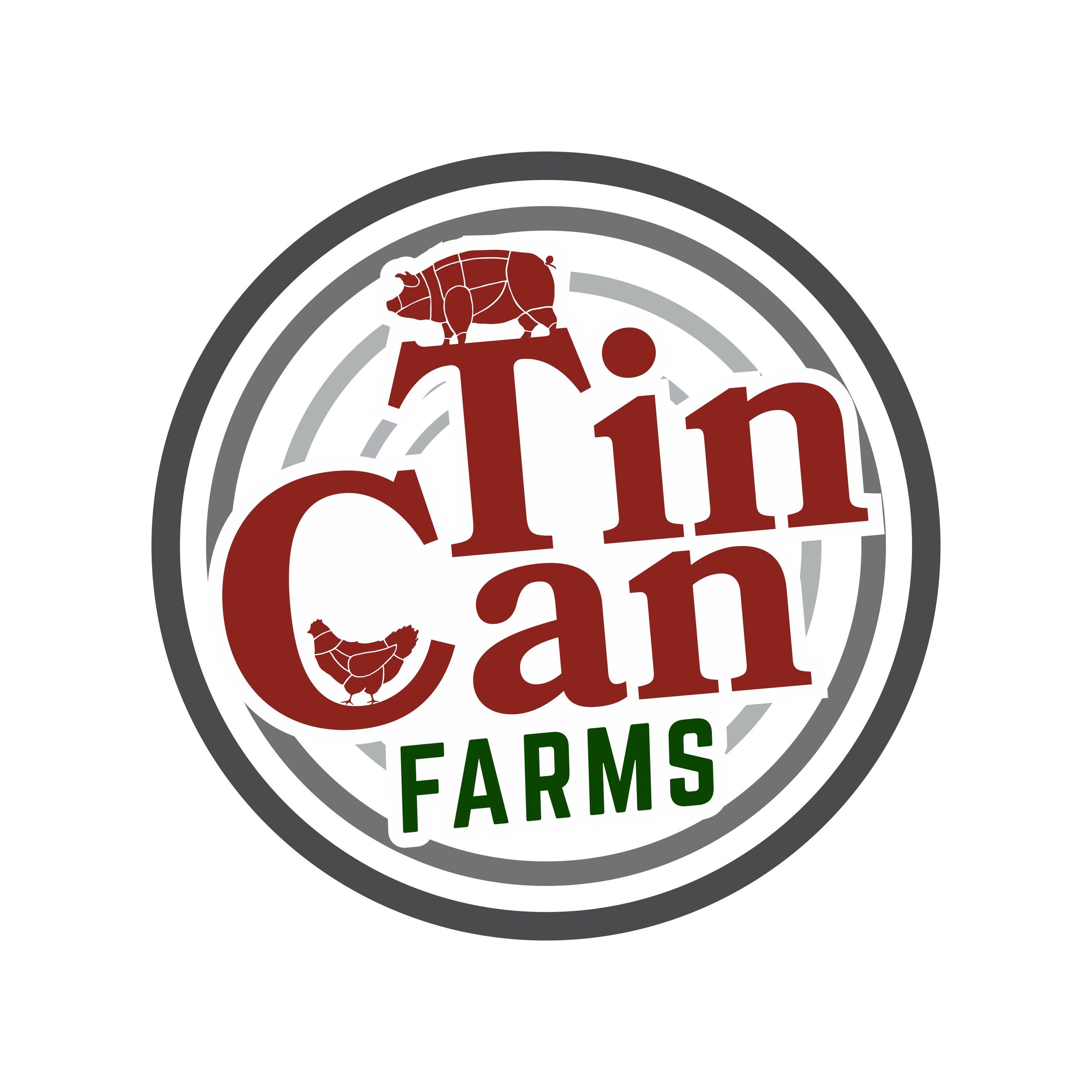Tin Can Farms logo with a pig and chicken silhouette.
