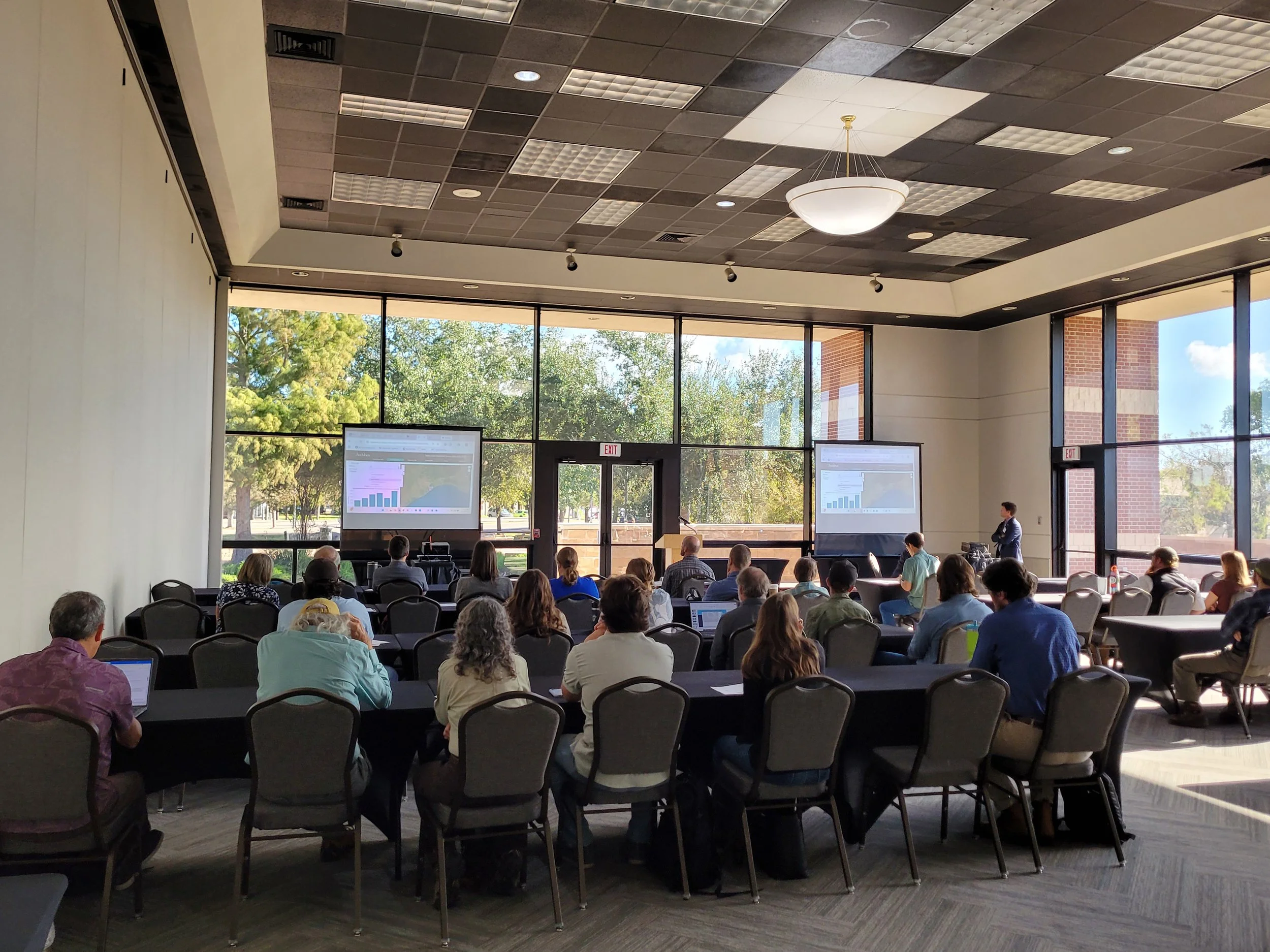 On the first day of the meeting, participants gather to listen to talks about Texas colony island issues