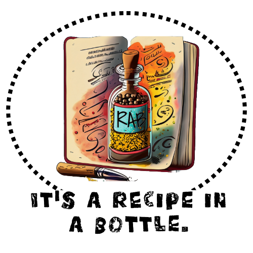 cartoon bottle on a recipe book with words "its a recipe in a bottle"