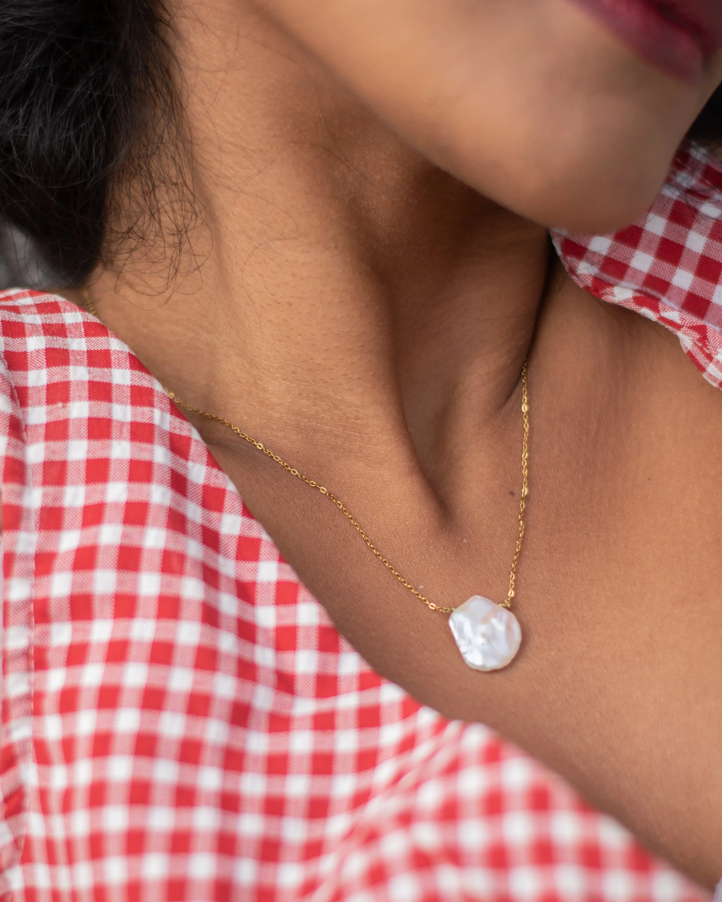 Baroque Pearl Pendant with Waterproof Chain