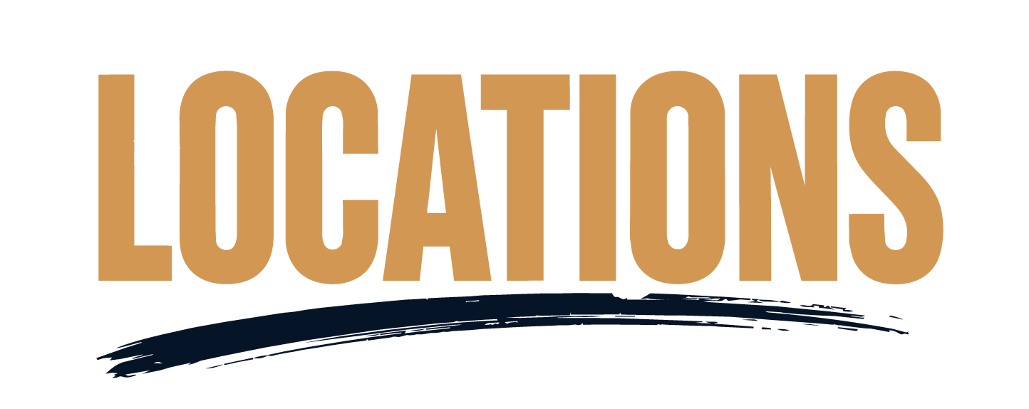 Text reading 'LOCATIONS' in large gold letters with a black underline on a transparent background.