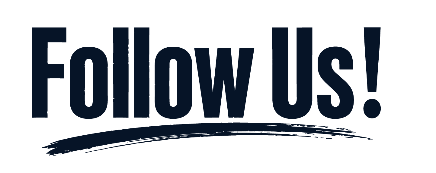 Bold text that reads 'Follow Us!' with a curved underline below the text.
