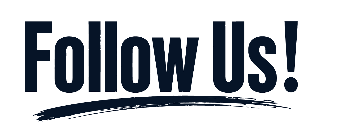 Bold text that reads 'Follow Us!' with a curved underline below the text.