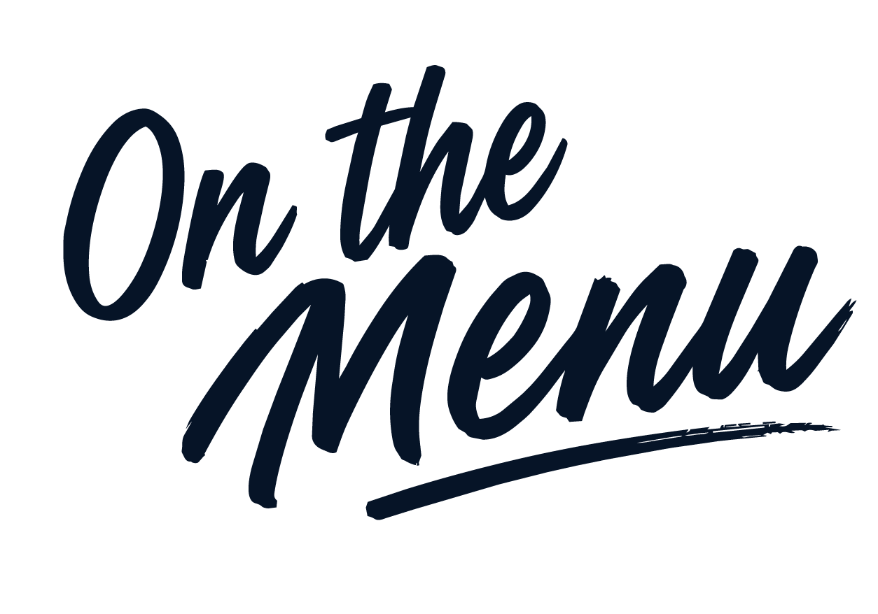 On the Menu text in dark blue cursive font with underline
