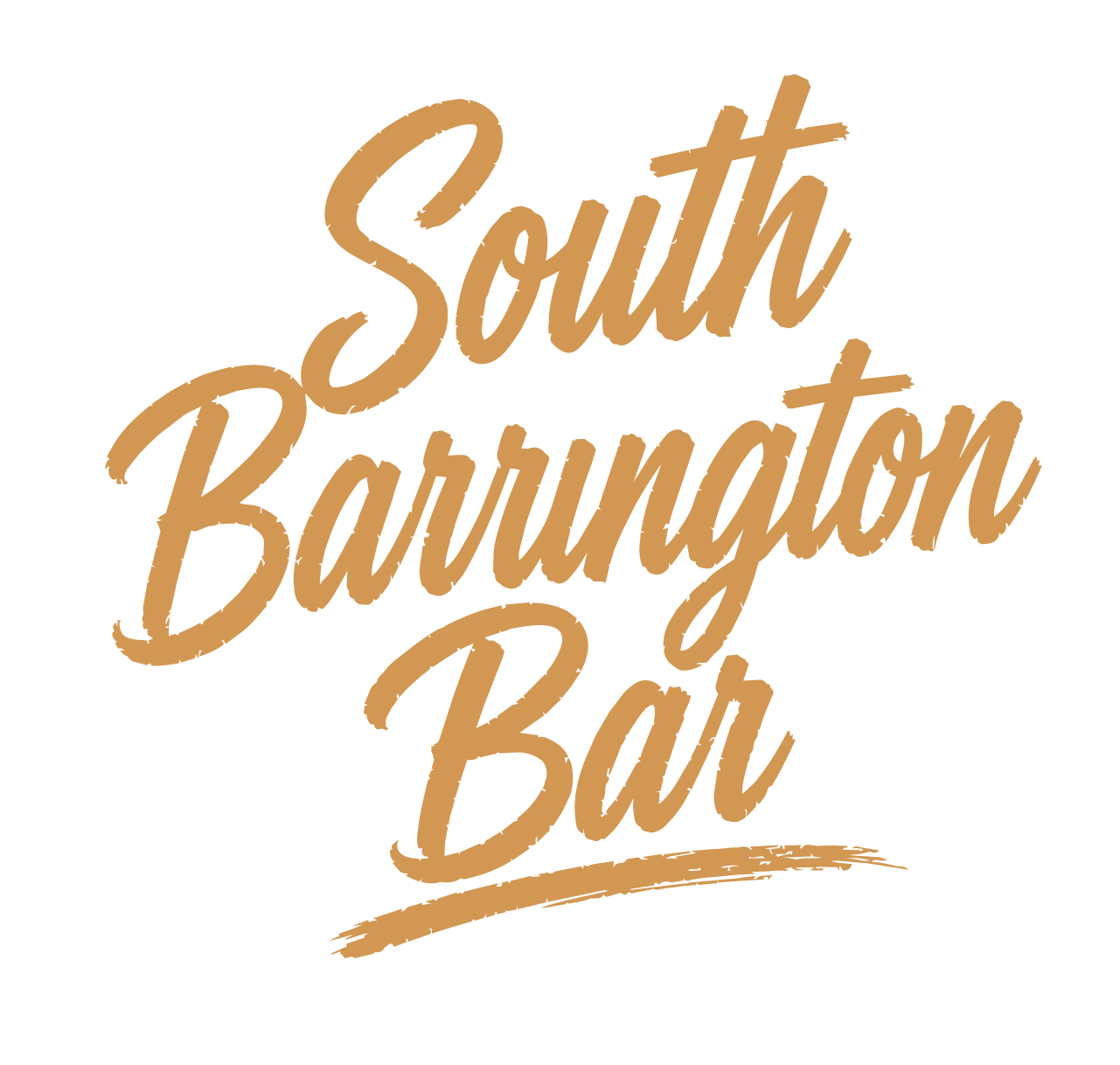 Logo of South Barrington Bar written in brown cursive text on a black background.
