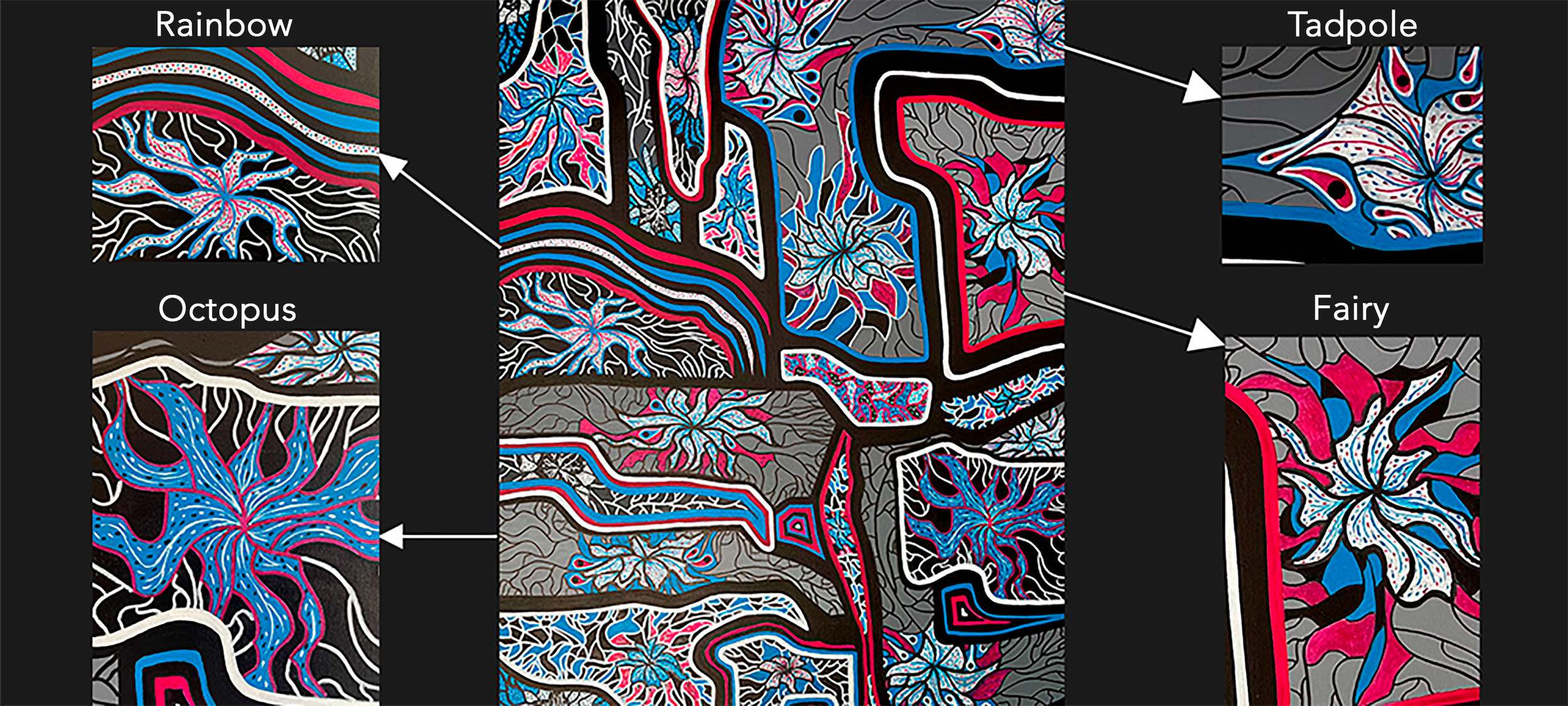 Tadpole is one of several floral patterns derived from my original acrylic painting, Flowers and Fairies.
Each pattern in this series shares a visual language, allowing me to create a cohesive collection of products that not only reflect a consistent