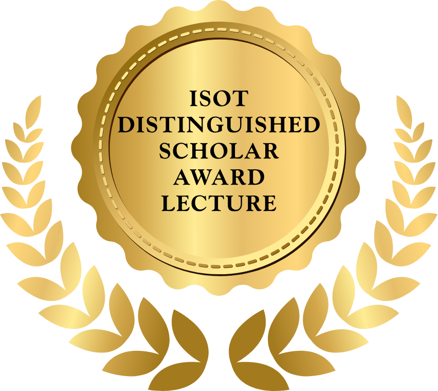 Gold medal with the inscription 'ISOT Distinguished Scholar Award Lecture' in black text.