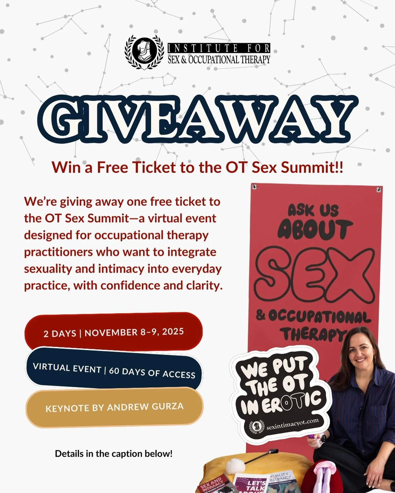 Want to attend the OT Sex Summit for free?

We&rsquo;re giving away one full-access ticket to this two-day virtual event&mdash;designed for therapy practitioners (OTs, PTs, SLPs Students &amp; Academics) who want to celebrate not shush the ADL - sexu