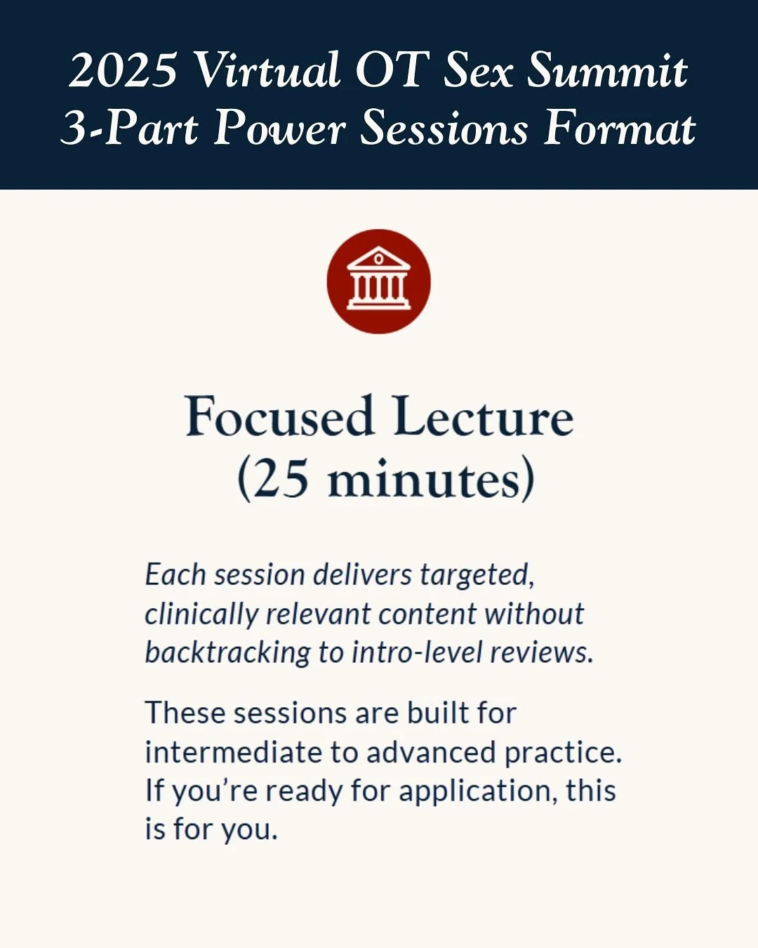 Our 3-Part Power Sessions deliver exactly what motivated practitioners, students, and academics are looking for high-impact learning you can take straight into your work, your classroom, your research, or your next big idea.

🧠 Focused content that 