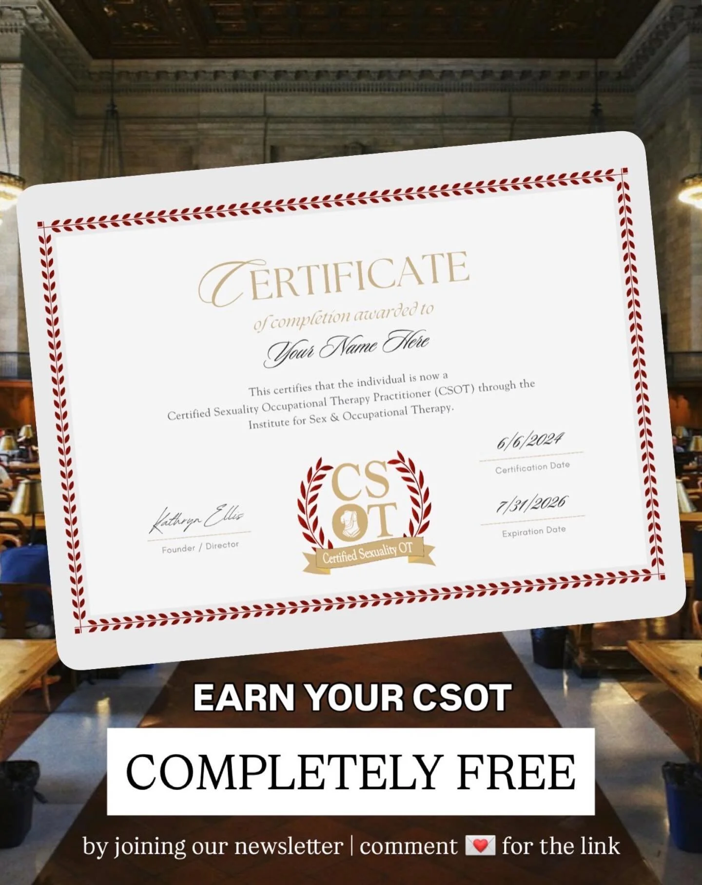 🚨 CSOT GIVEAWAY 🚨

For the OTs already championing sexuality in their practice and those ready to integrate sex and intimacy goals with confidence (and yes that includes OT students as well!)

One OT will win full enrollment in the CSOT certificati