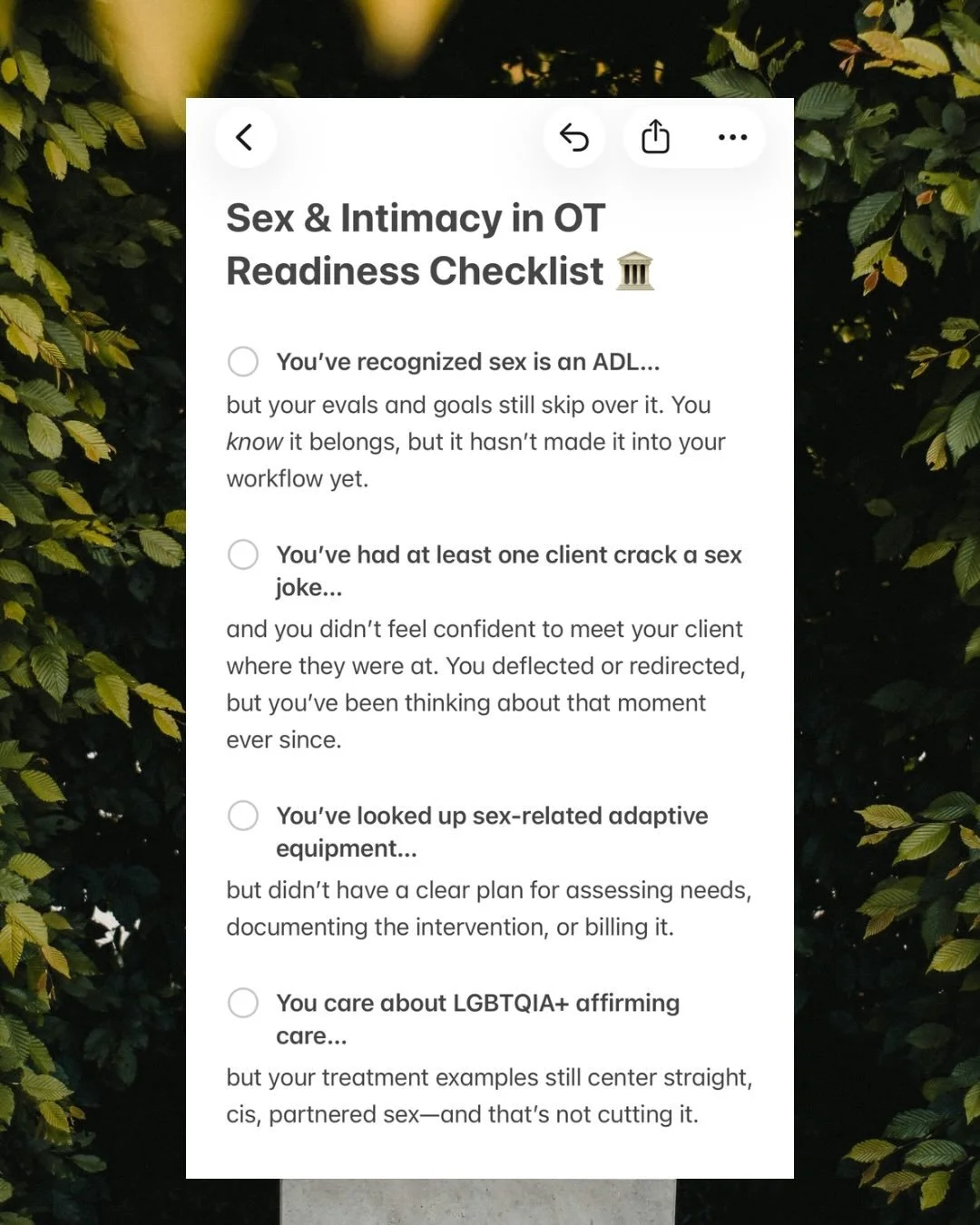 If you checked every box, you&rsquo;re not just ready for this work&hellip; you&rsquo;re already doing it!

You&rsquo;re seeing the gaps in care. You&rsquo;re noticing the intimacy needs your clients aren&rsquo;t saying out loud. You&rsquo;re reachin