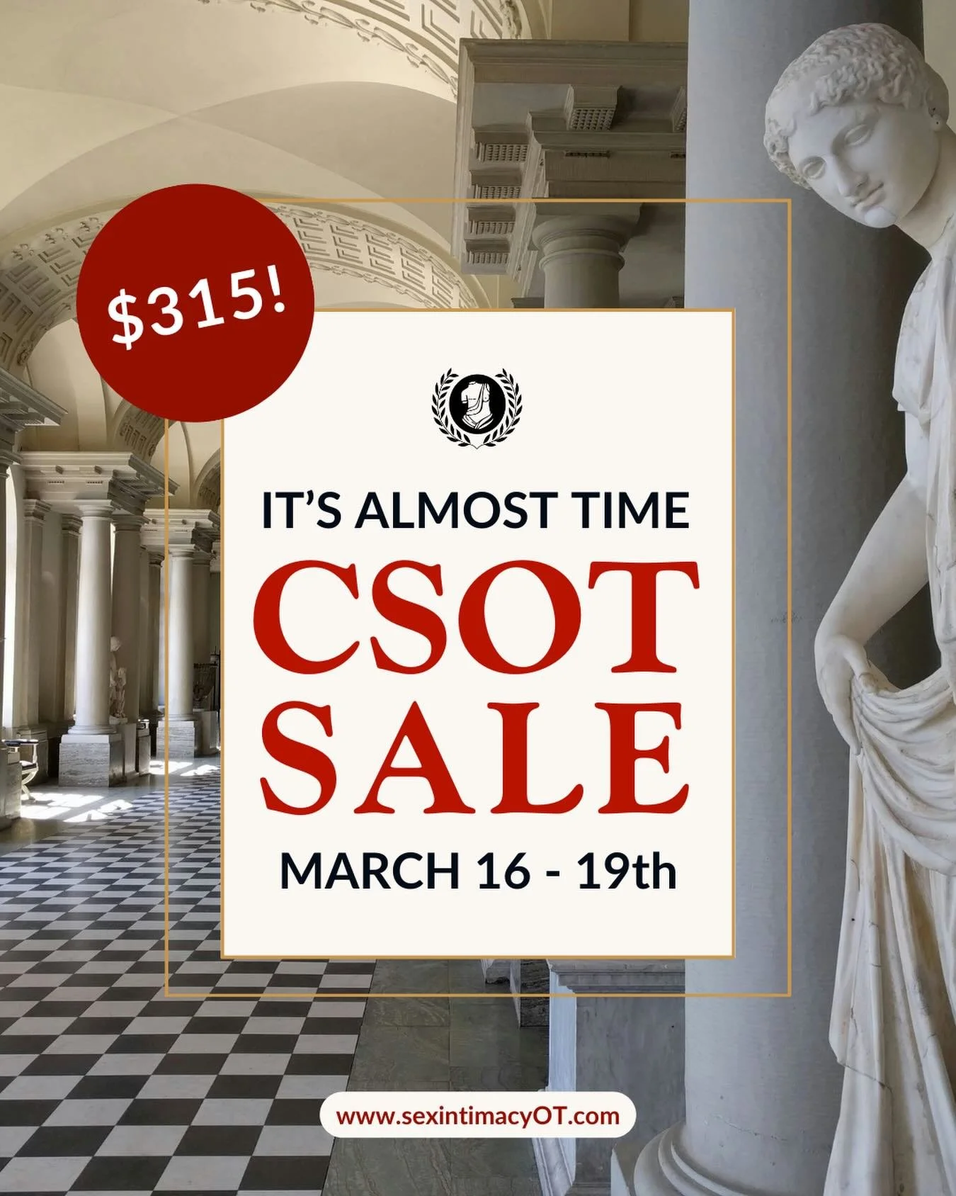 CSOT goes on sale March 16&ndash;19. This is your chance to bring sexuality into your OT practice with confidence.

When you enroll in CSOT, you get:
✓ 4 self-paced CEU courses
✓ 2 mock client interviews demonstrating Sexuality OT evaluations (includ