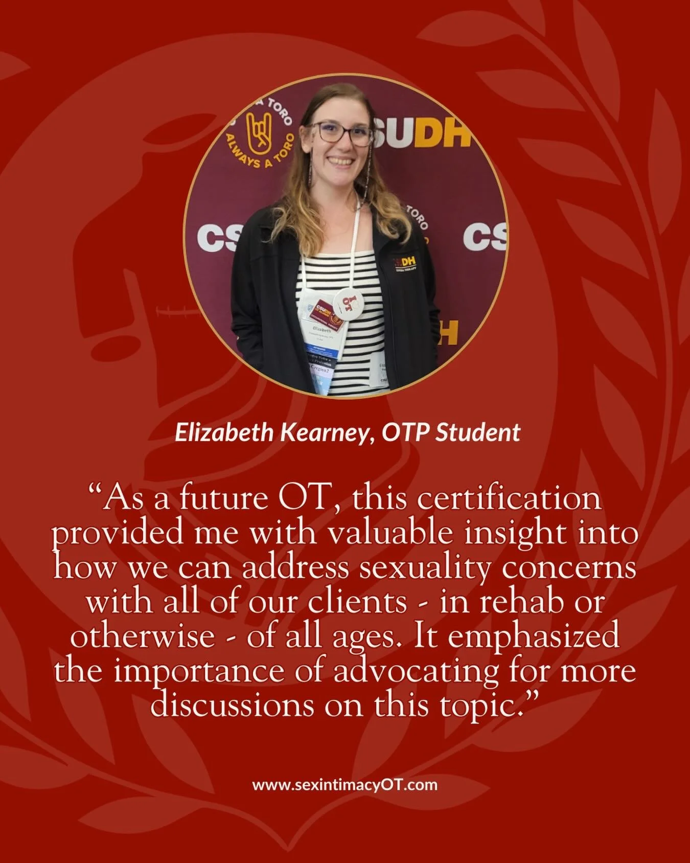 We are so grateful for our CSOT community and the voices helping move this work forward like @californiafaerie1227 

Hearing how CSOT supports students, clinicians, and future leaders in OT means everything to us. When OTPs feel prepared to talk abou