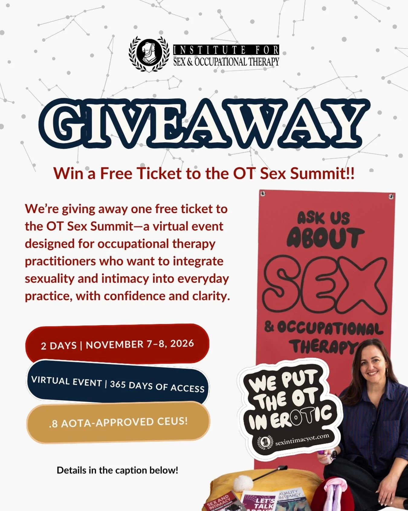 Want to attend the OT Sex Summit for free?

We&rsquo;re giving away one full-access ticket to this two-day virtual event&mdash;designed for therapy practitioners (OTs, PTs, SLPs Students &amp; Academics) who want to celebrate not shush the ADL - sexu