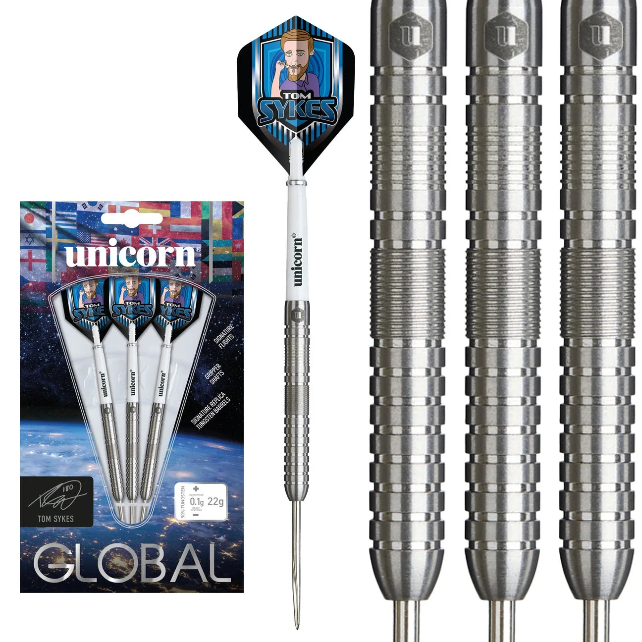 Unicorn Tom Sykes Global 90% Tungsten Steel Tip Darts - 22G