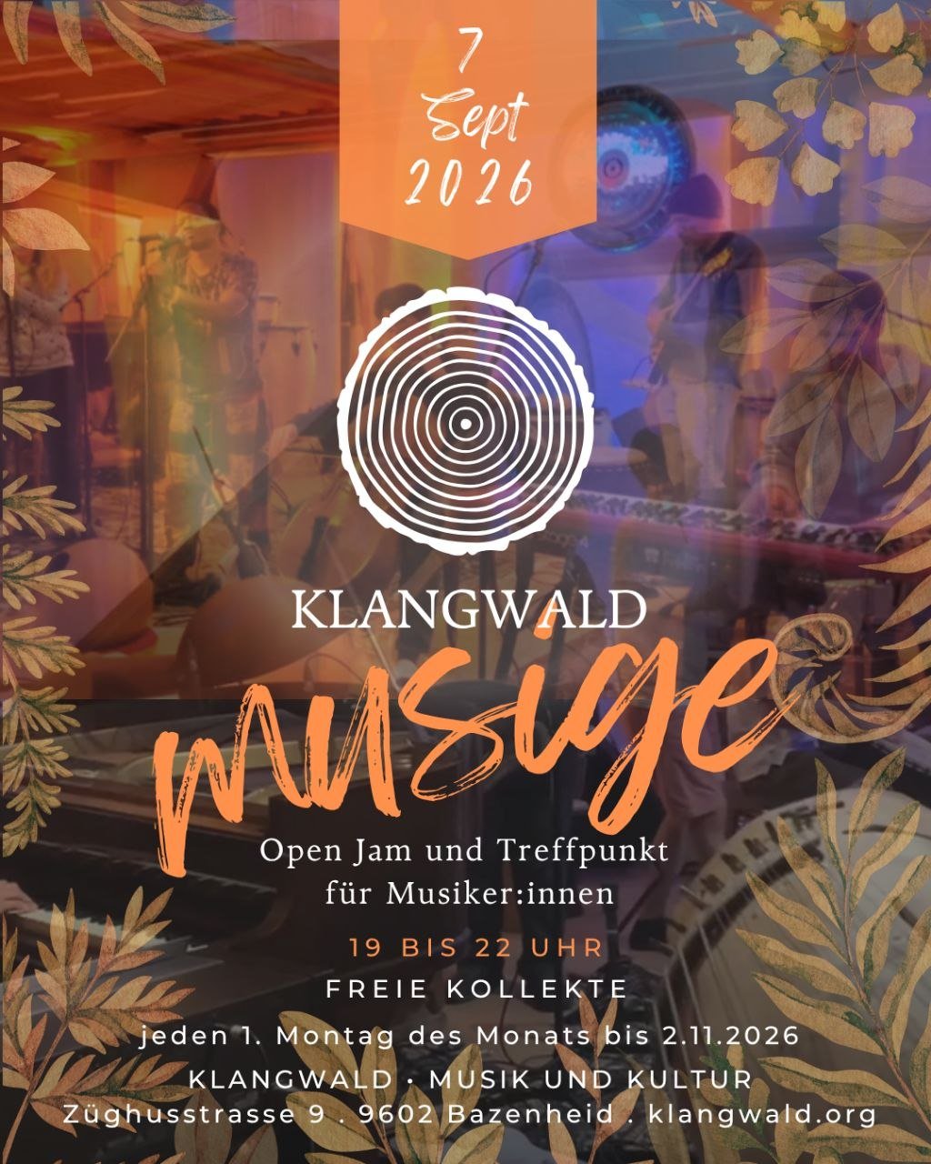 Das Bildzeigt eine Verantstaltung am 7. September in Bazenheid für einen Open Jam mit Instrumenten im Klangwald