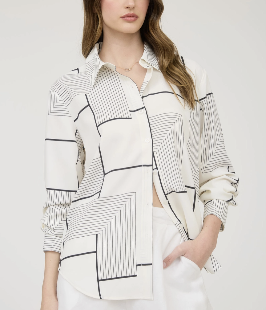 Geo Pattern Collared Long Sleeve Button Down Shirt