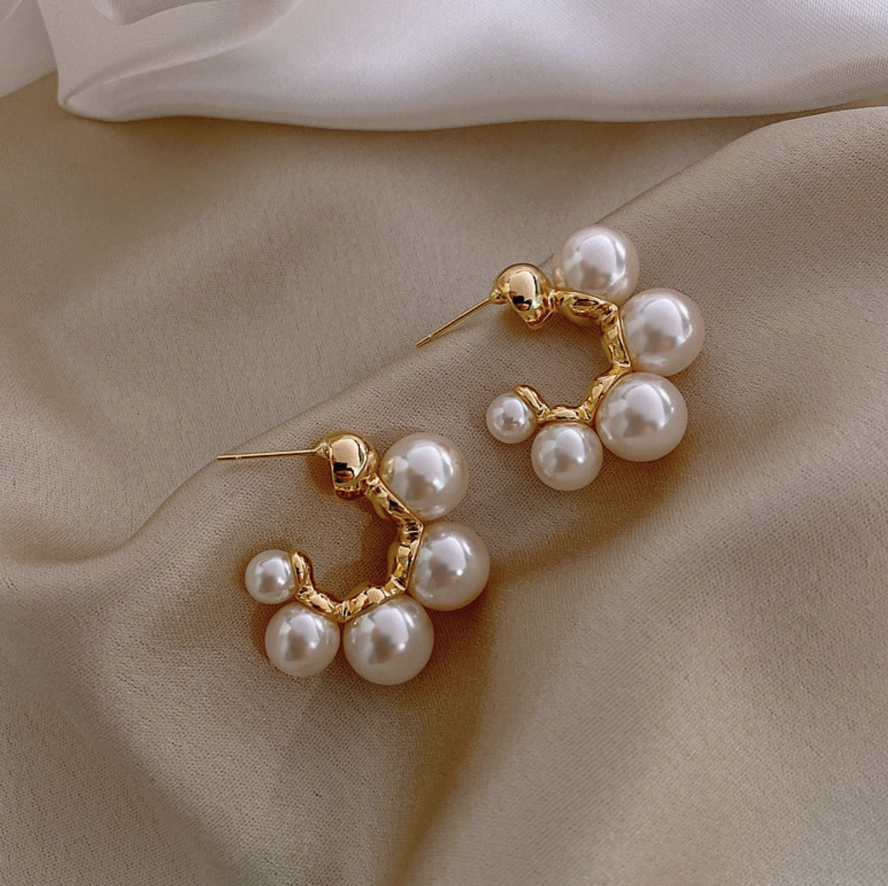 Gold & Pearl Cluster Earrings