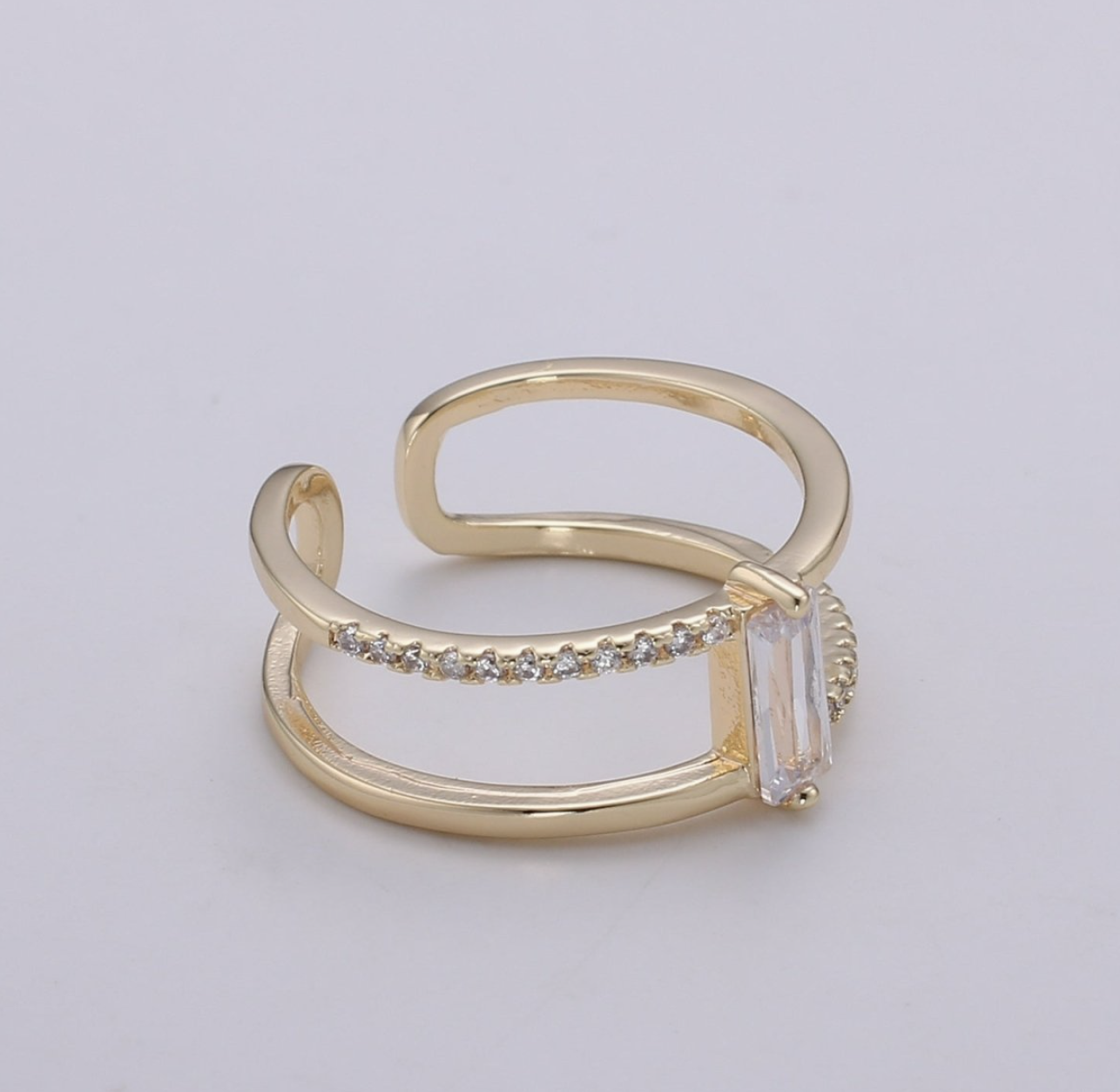 Gold Filled Minimalist Double Band Baguette Dainty Gold Stacking Ring