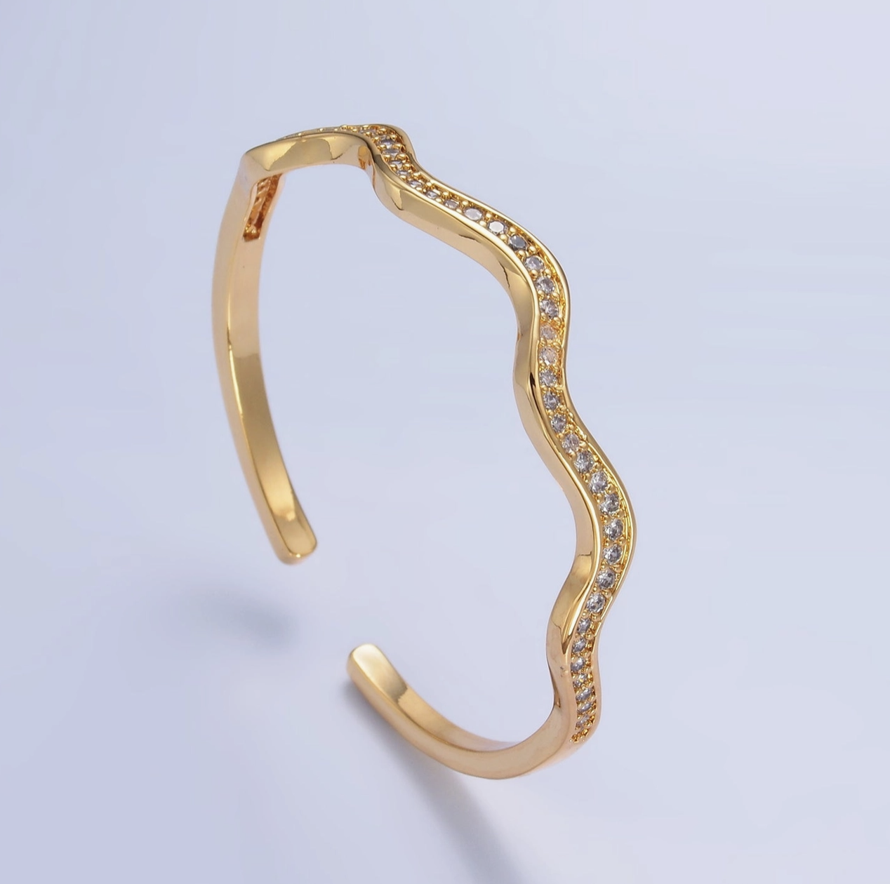 24K Gold Filled Micro Paved Cz Wave Cuff Bracelet