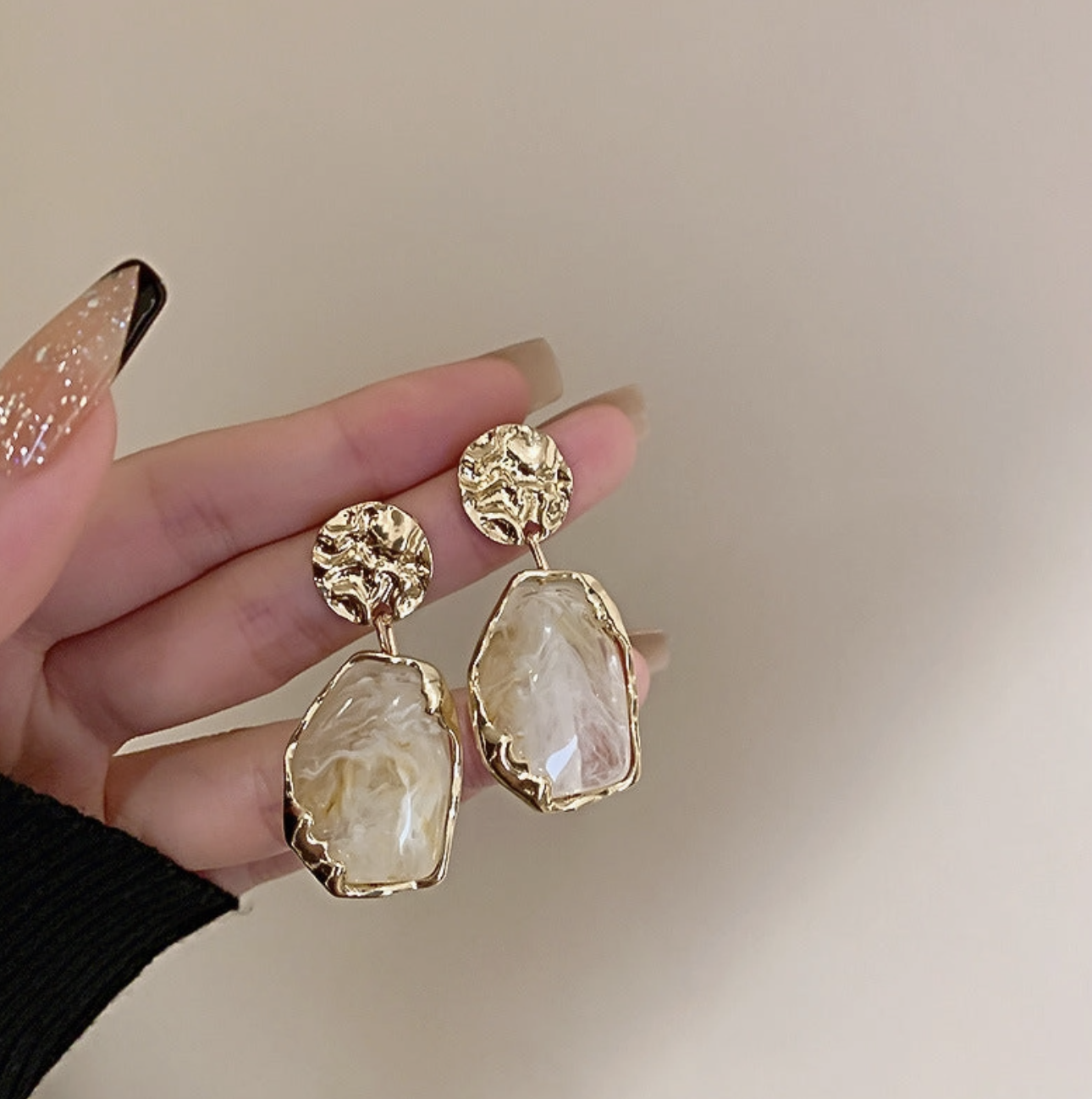 Vintage Gold Irregular Crystal Drop Earrings