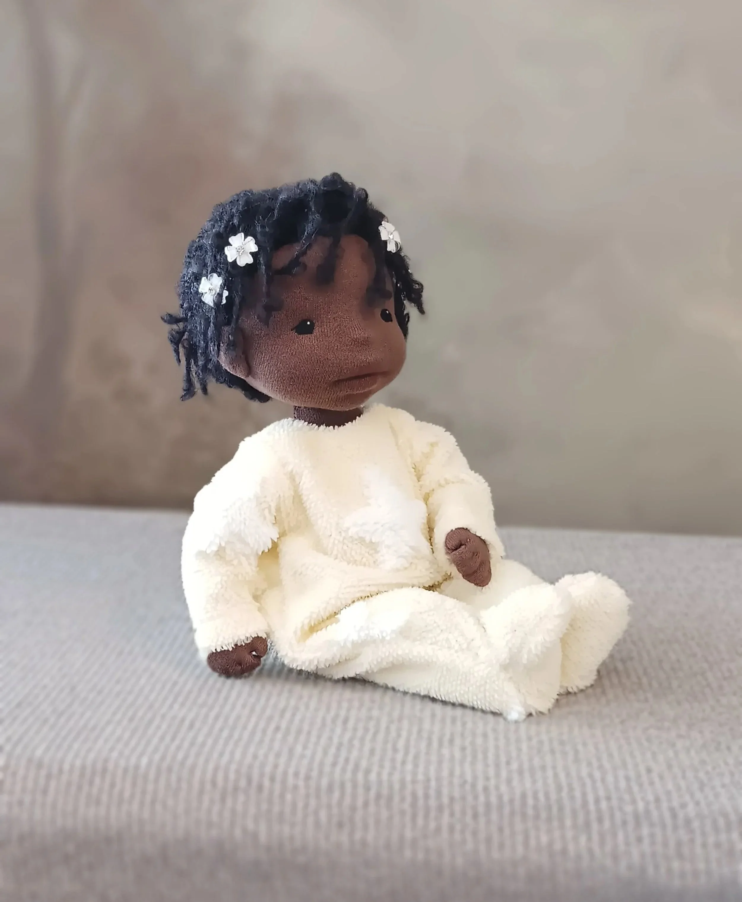African American natural fiber doll with dreads.  Dreadlocks.