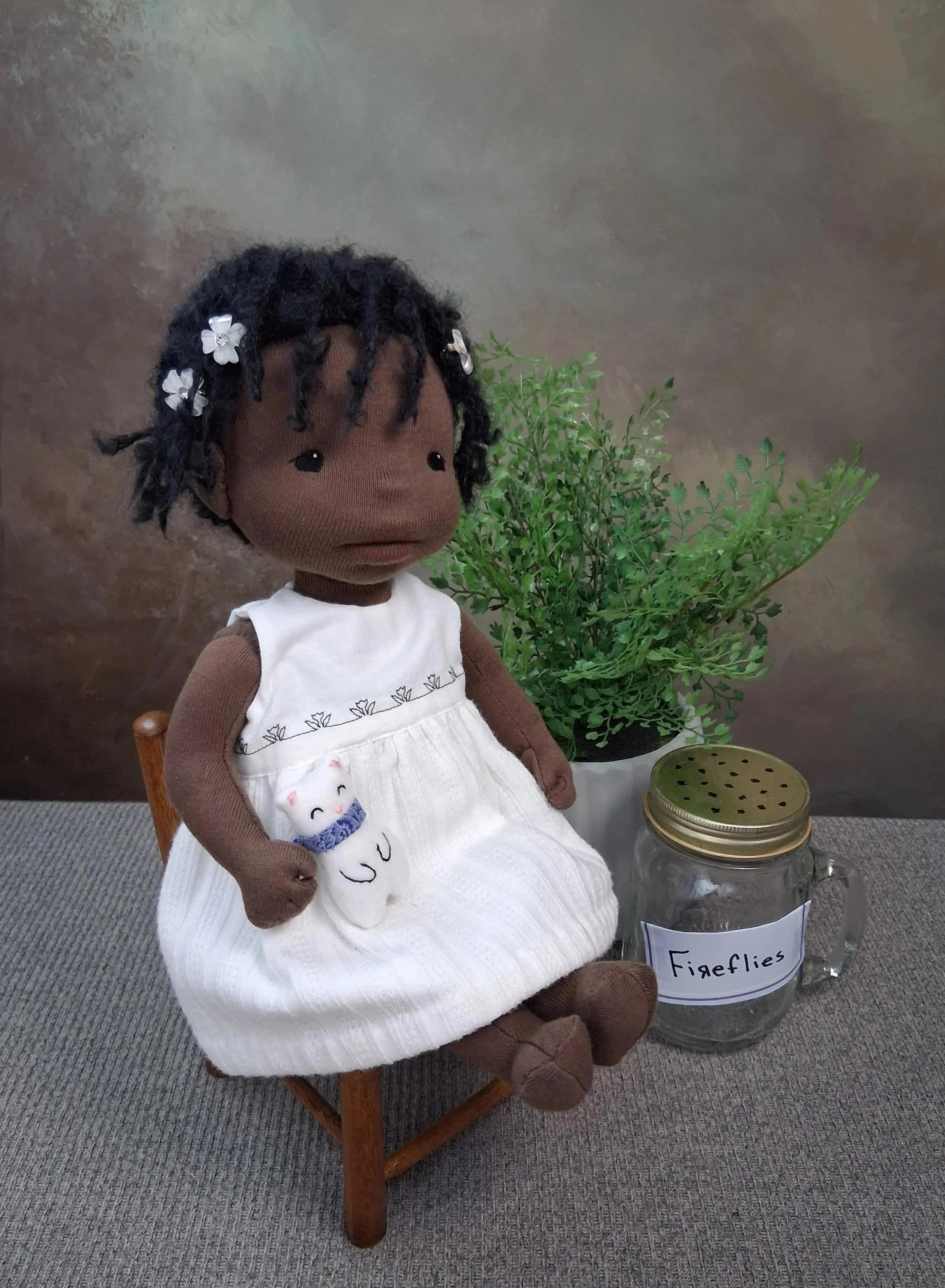 Waldorf inspired natural fiber African American art doll - Rhonda