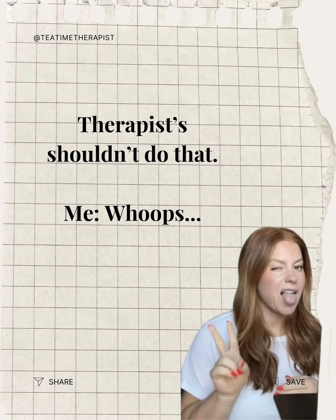 Whoops 🤷🏼&zwj;♀️

The relationship I have is the most important part and I want to practice in a way that makes my clients feel connected and safe. For me that&rsquo;s showing up as authentic and ethical as I can. 

Relational therapy is all about 