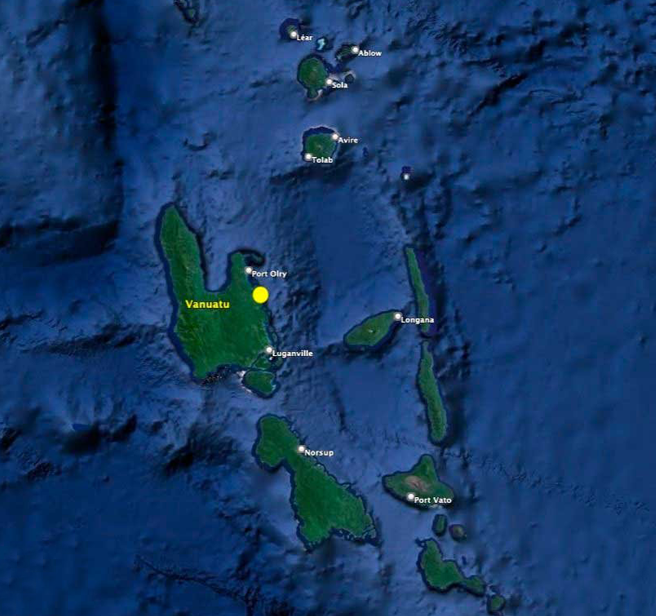 A map of the Loru Rainforest Conservation Project located in eastern Espiritu Santo, in Vanuatu.