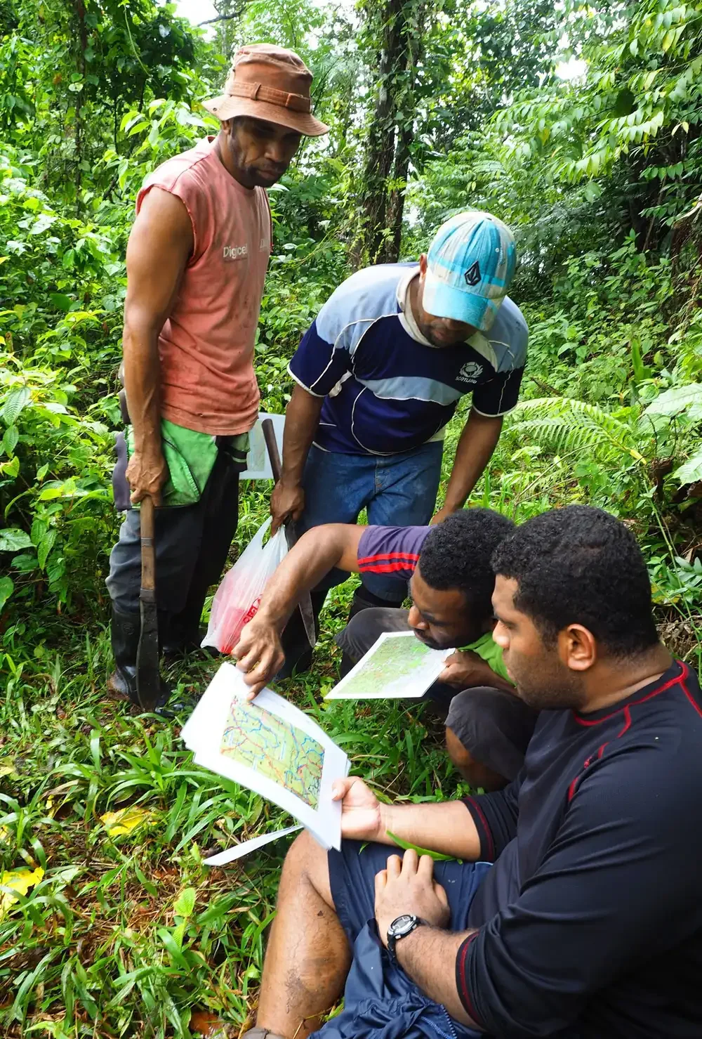 Four men in monitoring the forest in Drawa.