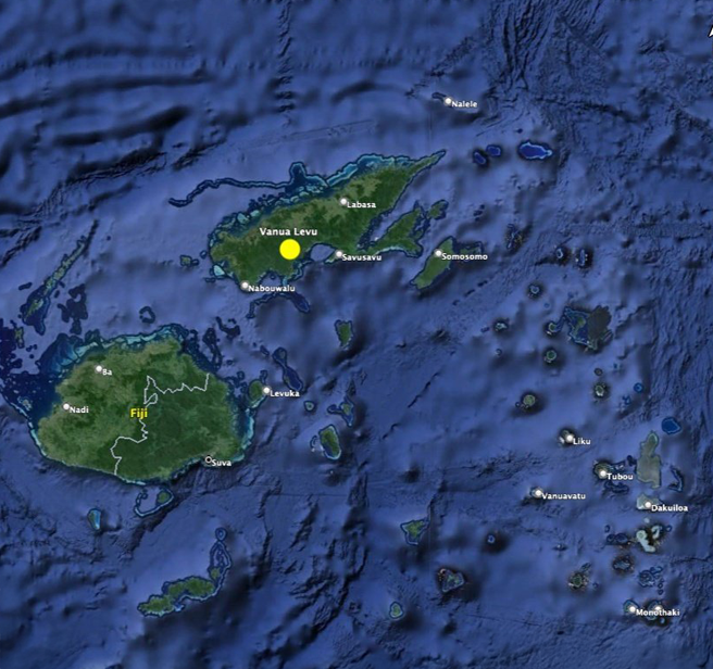A map showing the Drawa Rainforest Conservation Project location in Fiji, on the Island of Vanua Levu.