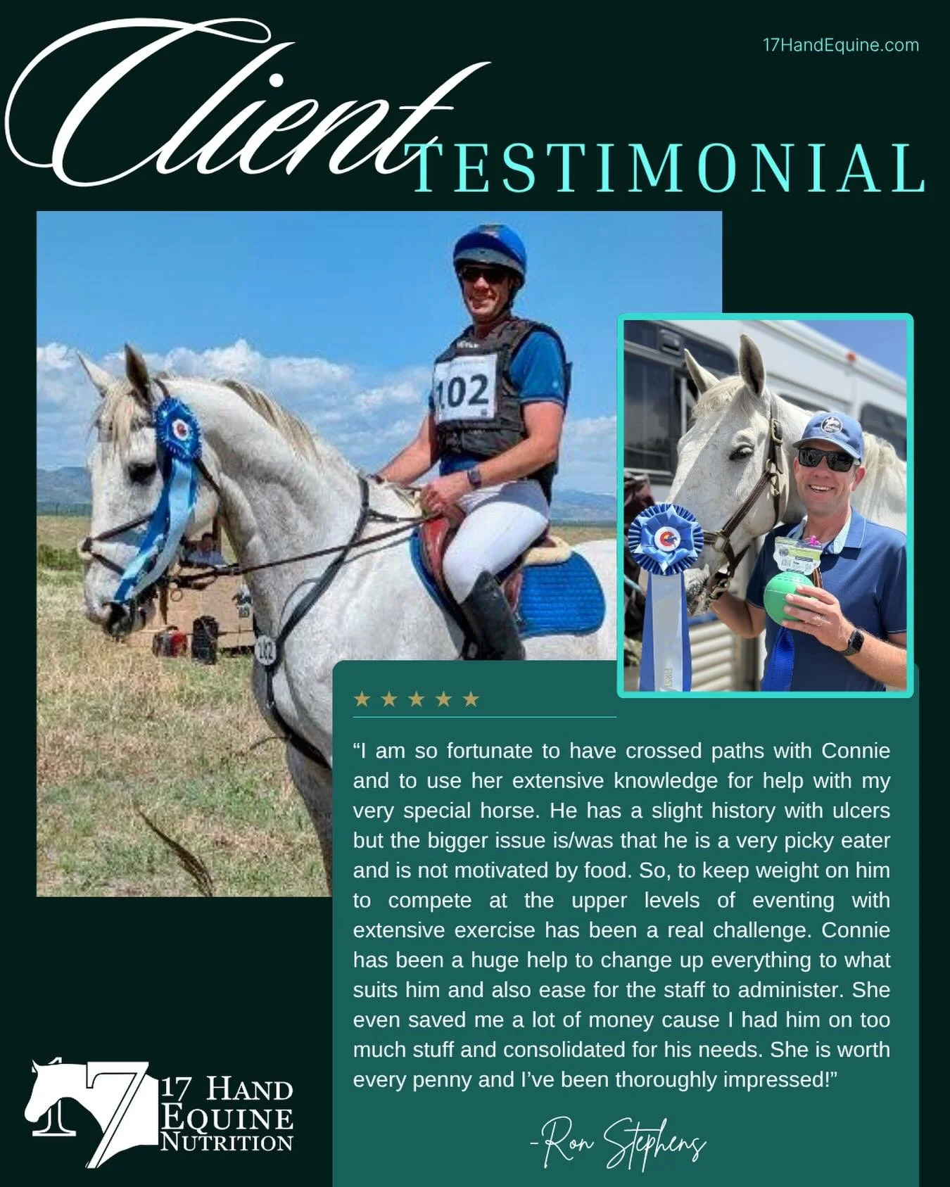 Ron and I first met earlier this year when I did a presentation for his local eventing chapter&rsquo;s award banquet, and he reached out to me for help with his upper level eventer, King, after King had been through a recent bout of ulcers. We discus