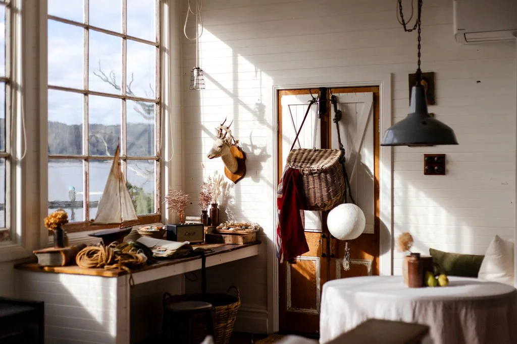 Interior of Captain's Rest, a waterfront shack at Lettes Bay near Strahan on Tasmania's west coast