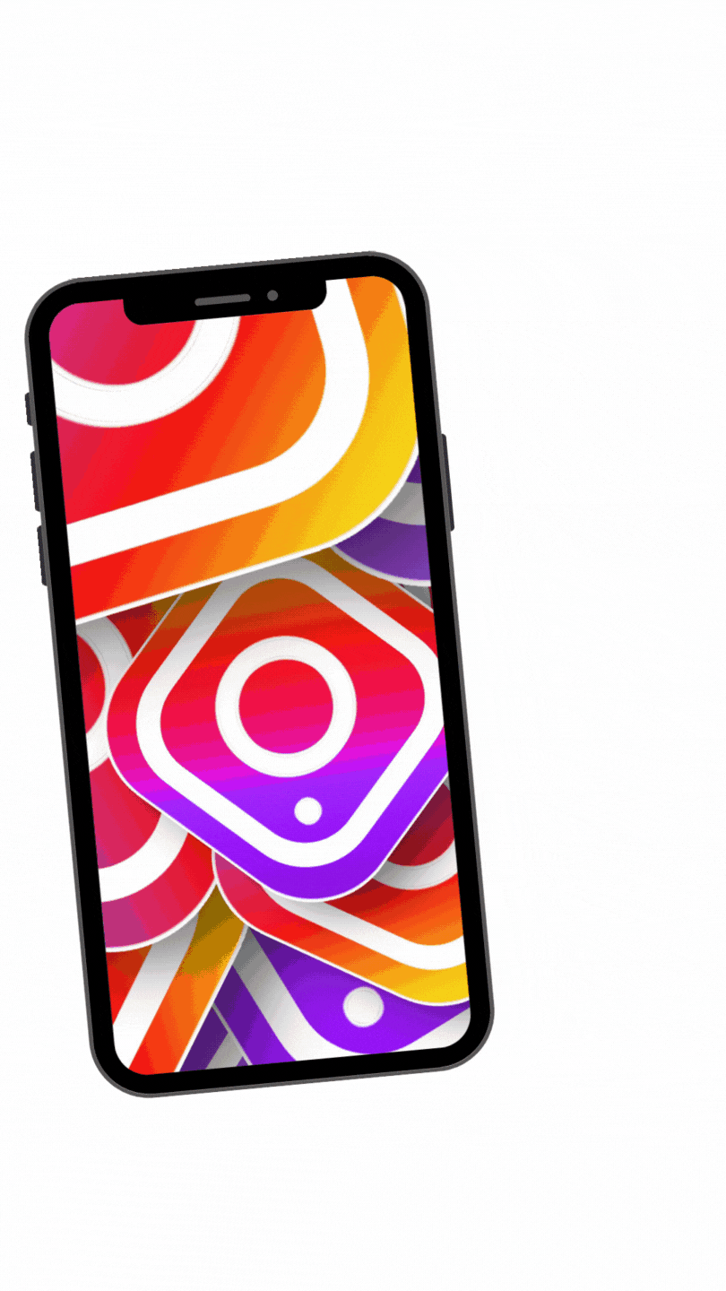 Smartphone with multiple Instagram logos on screen against white background.