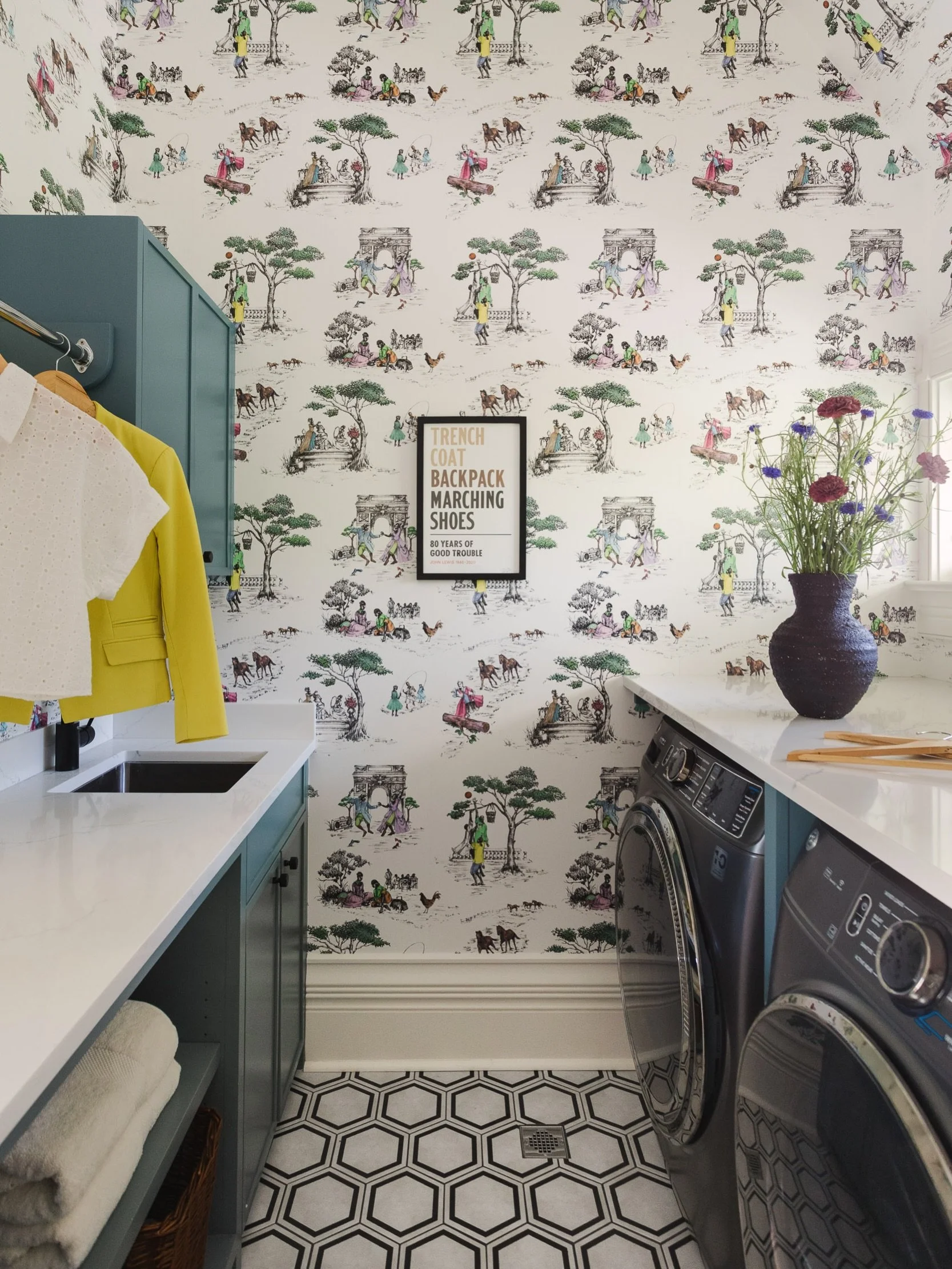 Laundry&hellip;but make it thought provoking and pretty! Scroll to see detail of @harlemtoilegirl beautiful take on trad toile. Another paper in the file that was just waiting for the right client. And thanks to local artist @blountben for the perfec