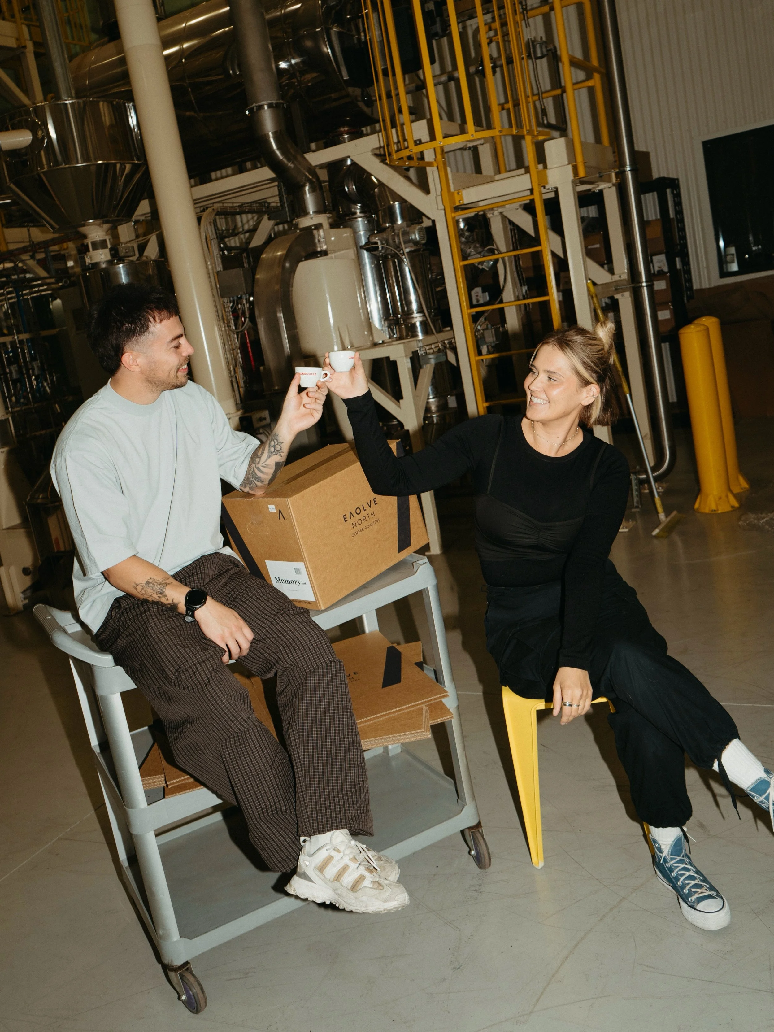Inside the roastery with @evolve.north &amp; @nicole.evolvenorth &amp; @keisan.evolvenorth 

#photography #coffee #contentcreation #thesocialgroove