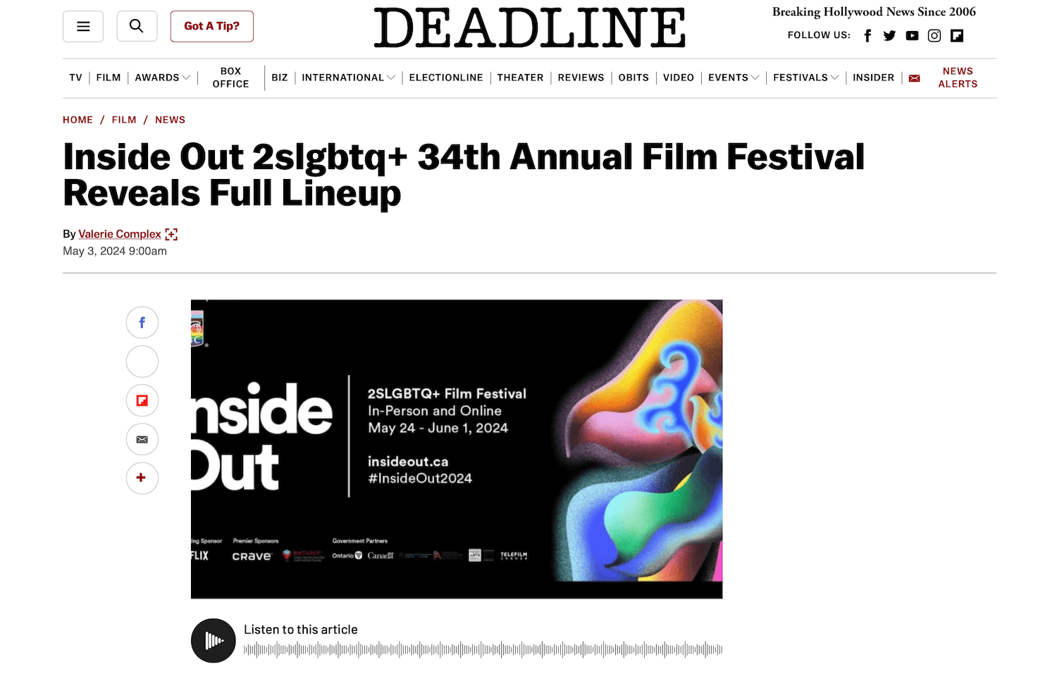 Deadline Inside Out Film Festival Mother Father sister Brother Frank littleBULL Prouductions