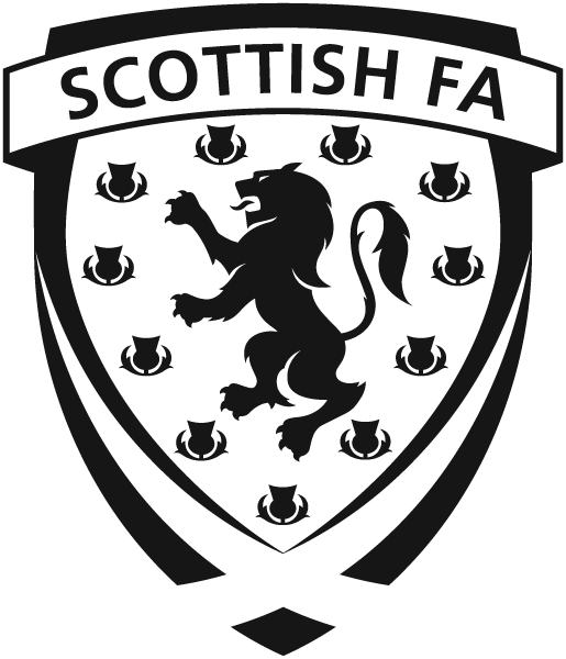 Black and white emblem of the Scottish Football Association with a central lion and multiple thistle symbols.