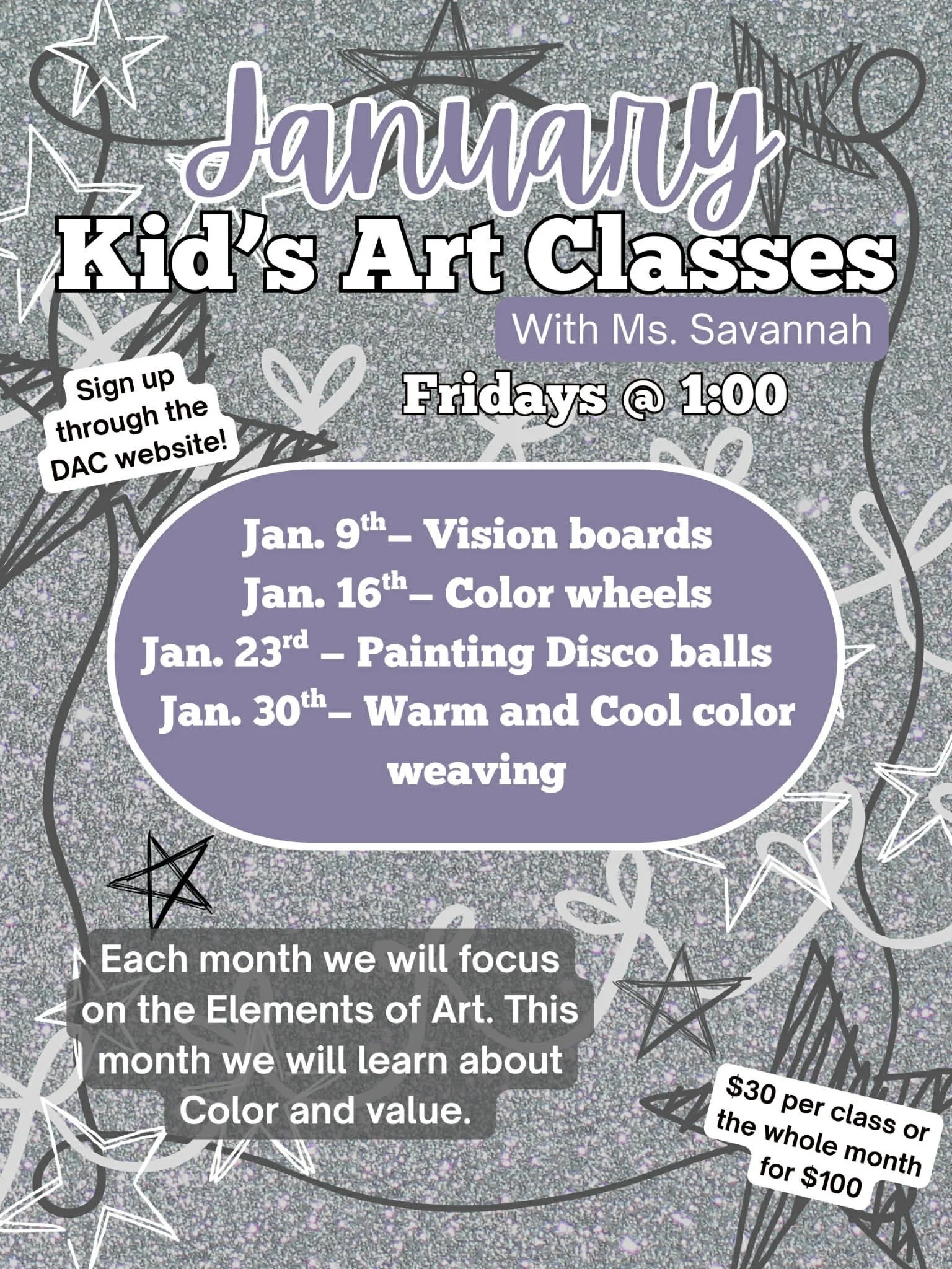 Homeschool art with Mrs Savannah! Fridays  at 1