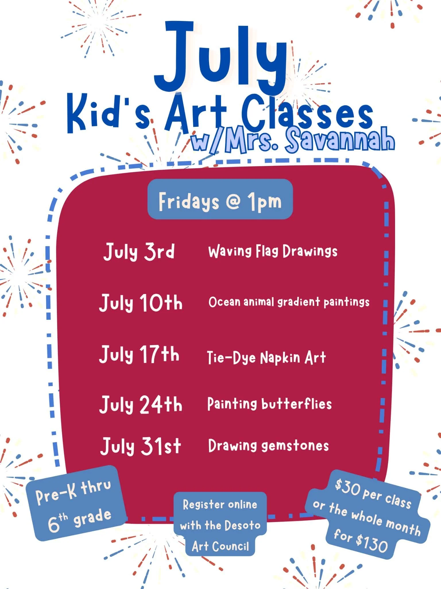 Friday kids art with Mrs. Savannah @1- July