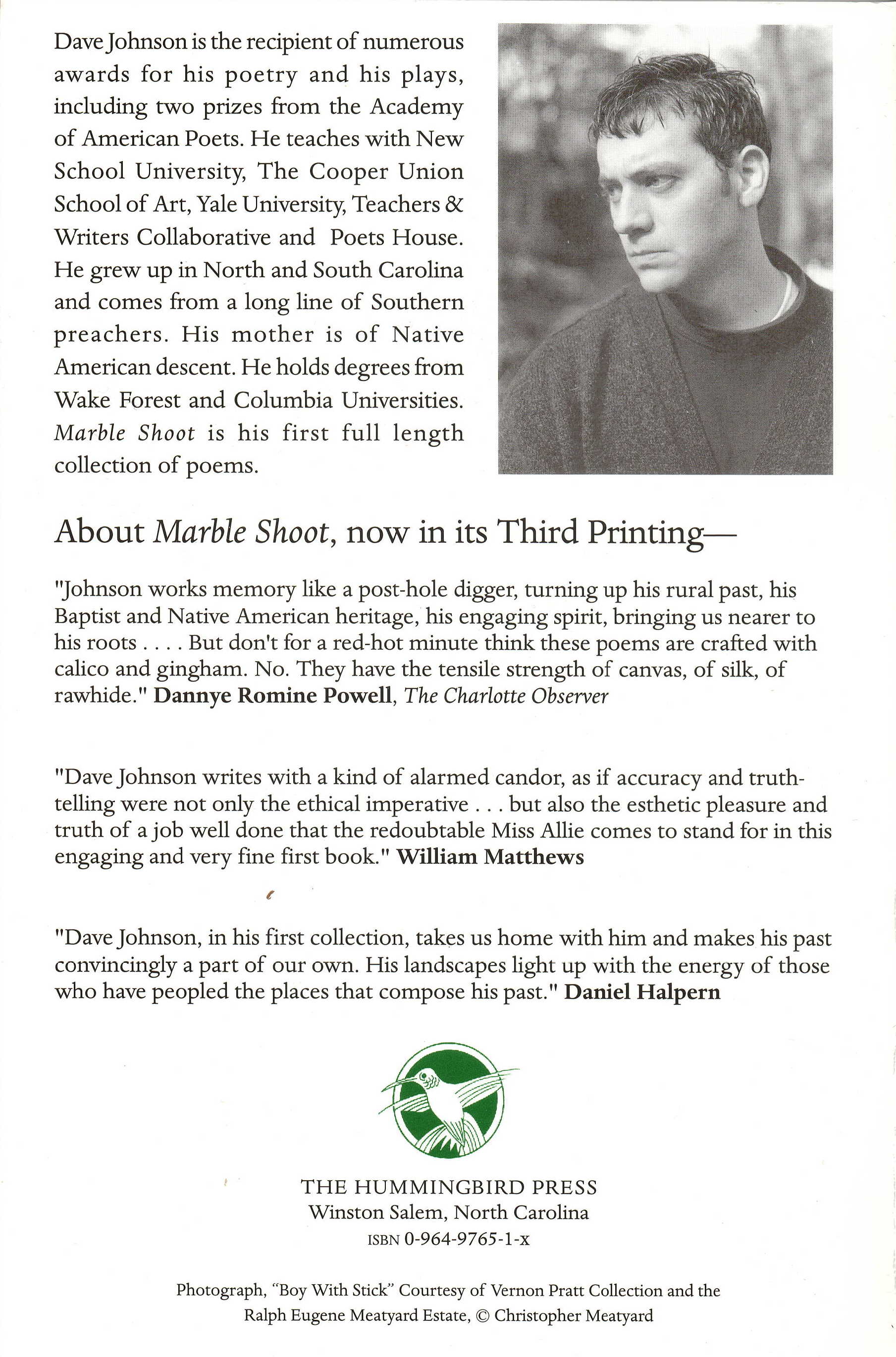 Marble Shoot, the first book of poems by author Dave Johnson