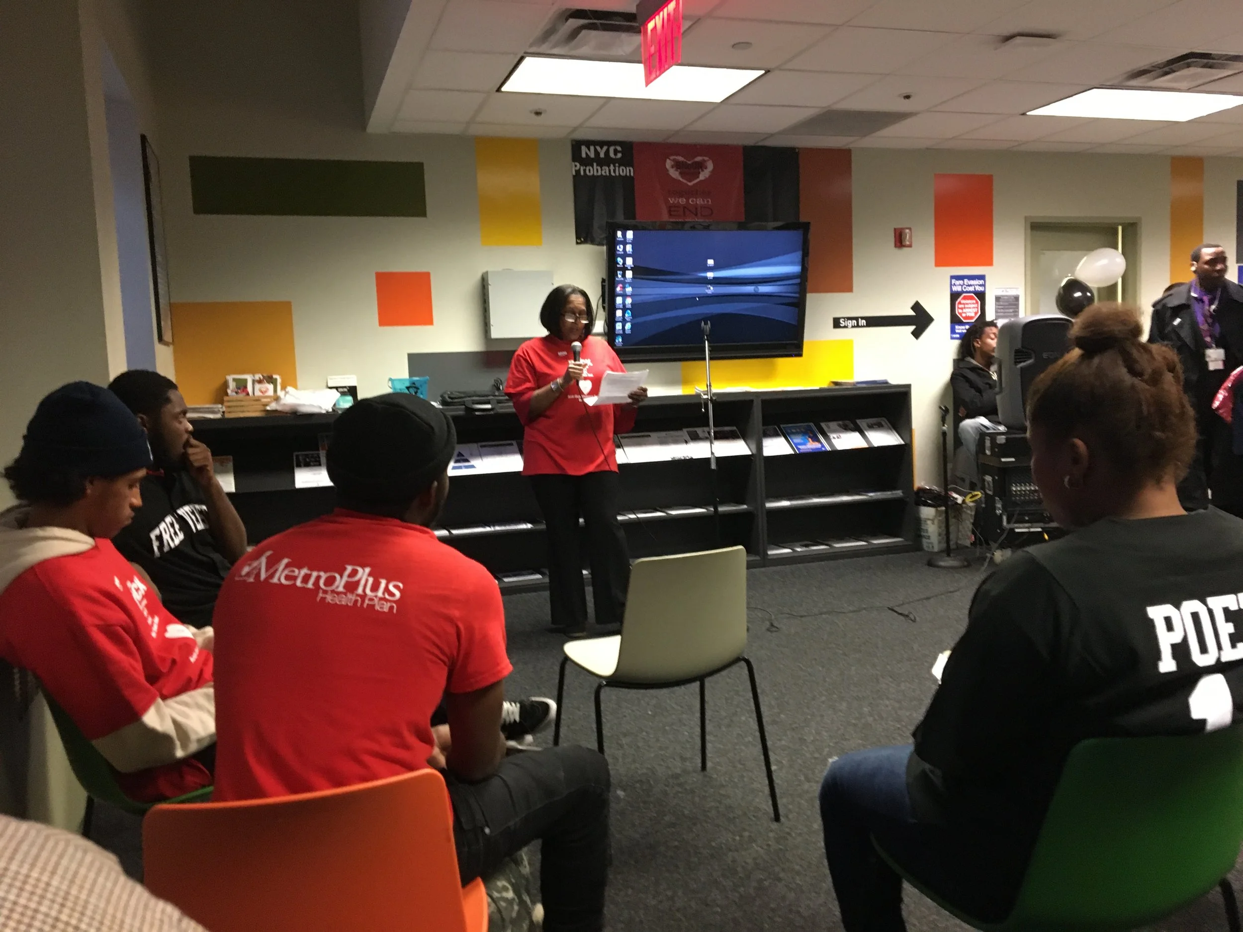 Open mic in the Waiting Room at the South Bronx Department of Probation 