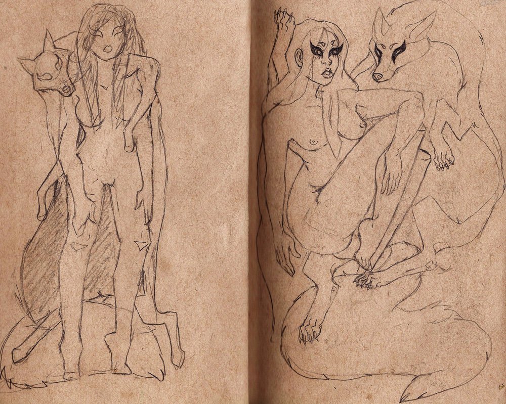 Corona, Goddess concept sketch. 2014. Pencil on brown paper.