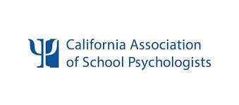 california association of school psychologists logo and text in blue on a white background