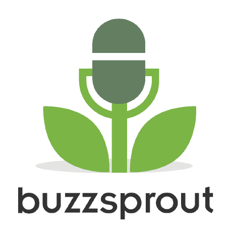 A logo with a microphone and leaves, with the text 'buzzsprout' underneath.