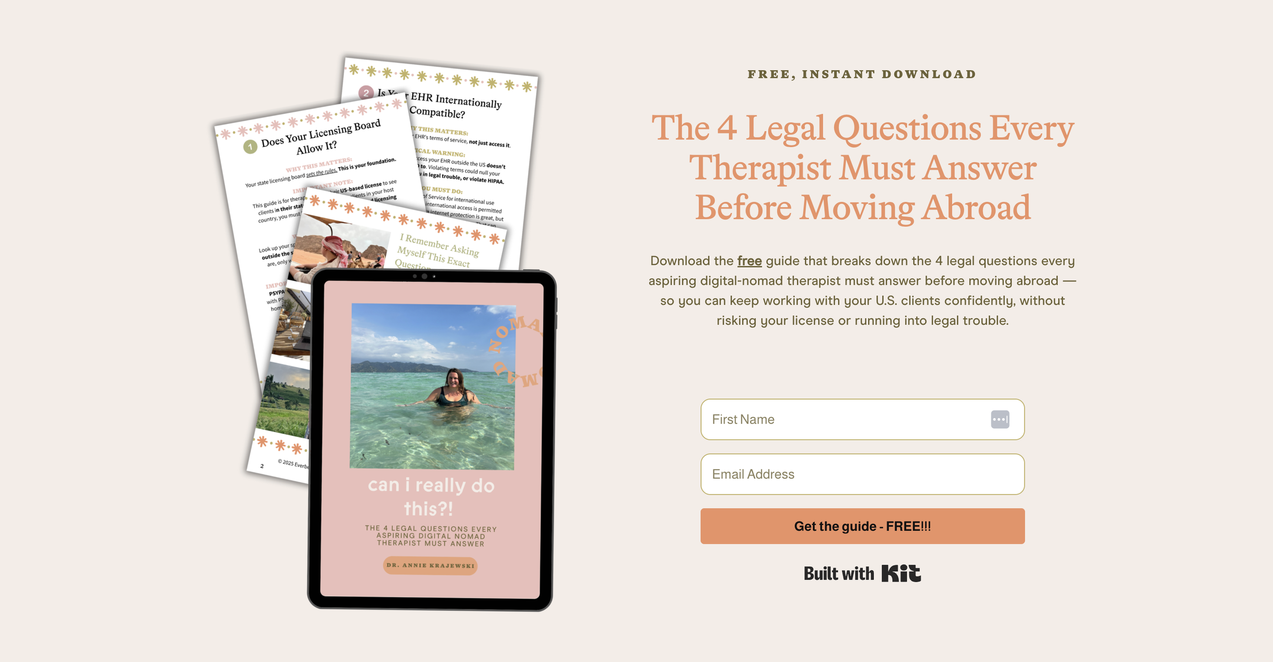 Can psychologists travel the world? Yes, with the right legal foundation. Download this freebie and get clear answers to the 4 legal questions every therapist must answer before moving abroad.