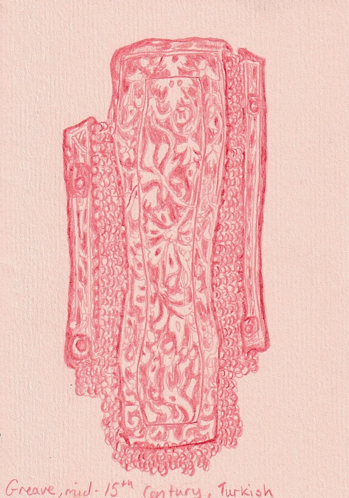 Greave.15th Century,Turkish. Pencil on paper.