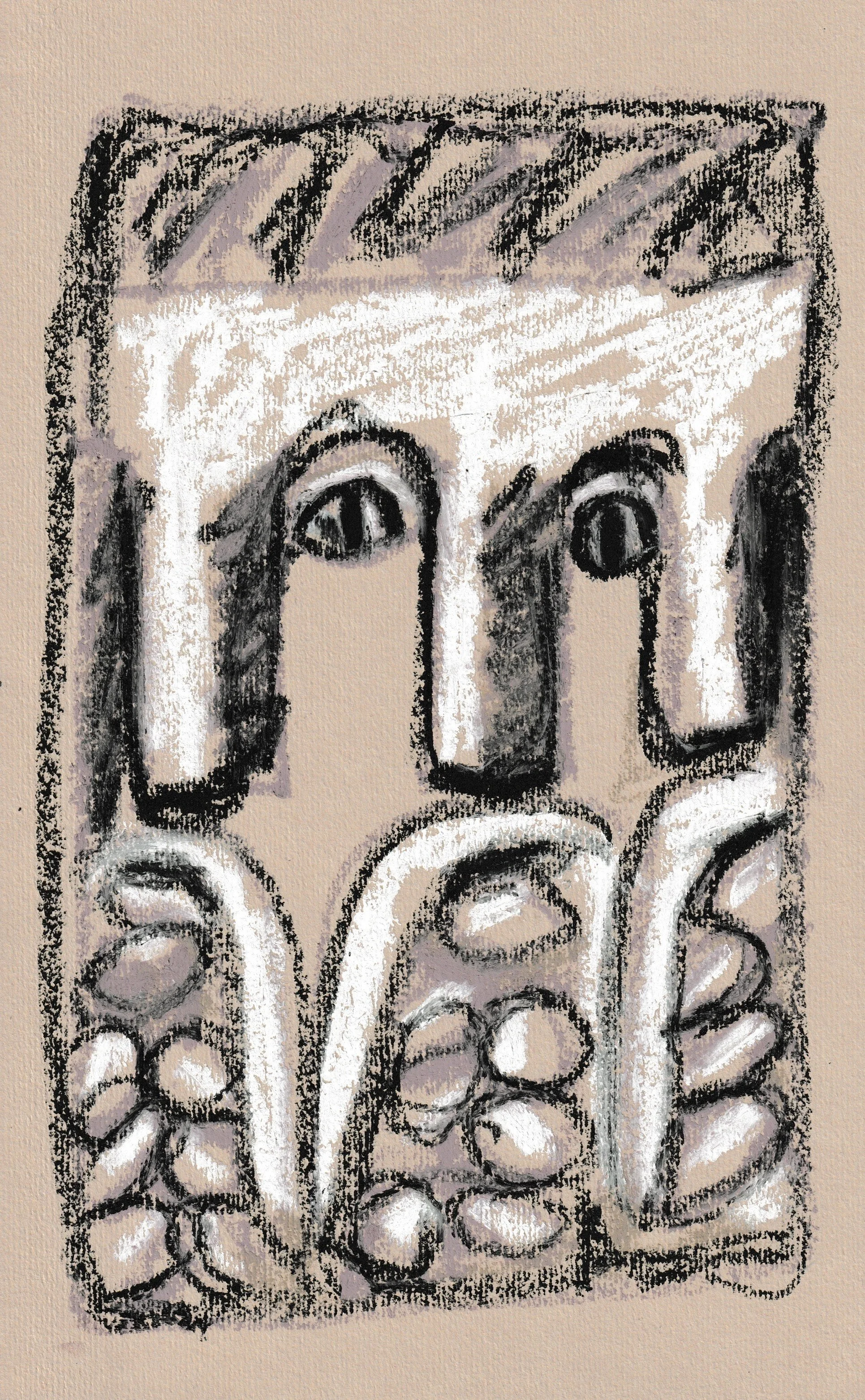 Tricephalous from Reims.1-2AD. Oil pastel on paper.