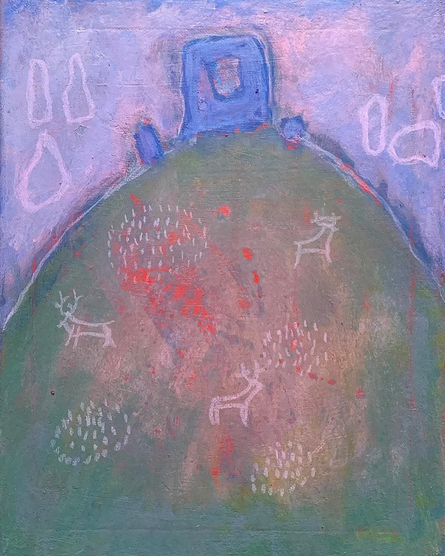 Dunnideer. Acrylic and oil pastel on canvas.