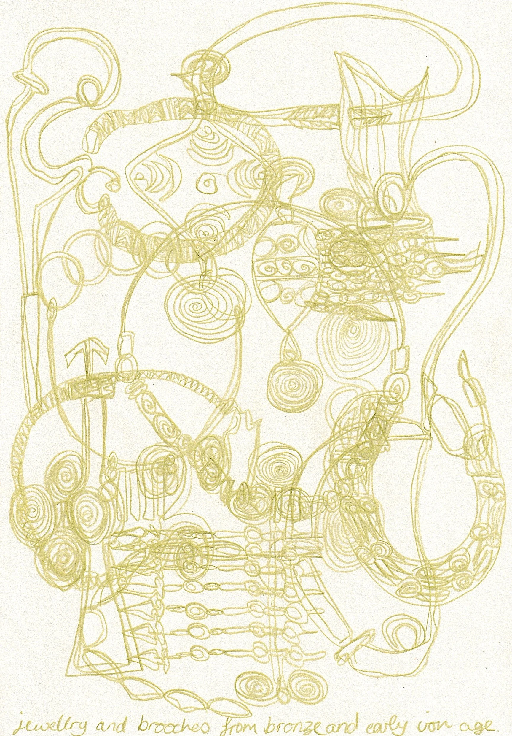 Jewellery. Artefact map. Pencil on paper.